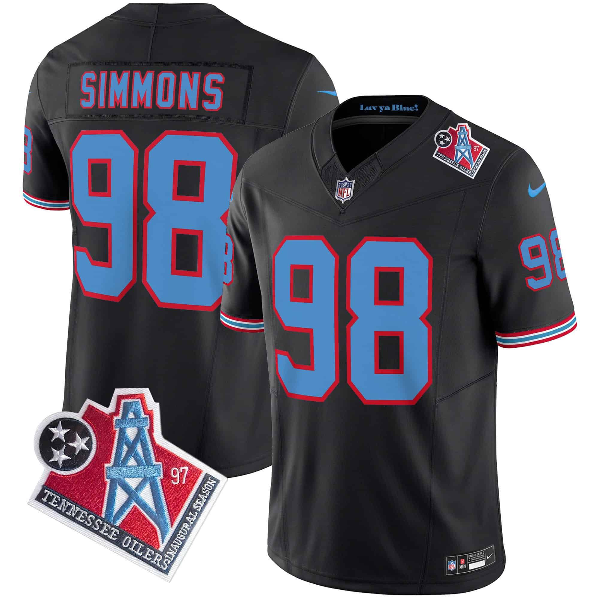 Men Tennessee Titans #98 Simmons Black 1997 Throwback 2024 Nike Limited Vapor NFL Jersey
